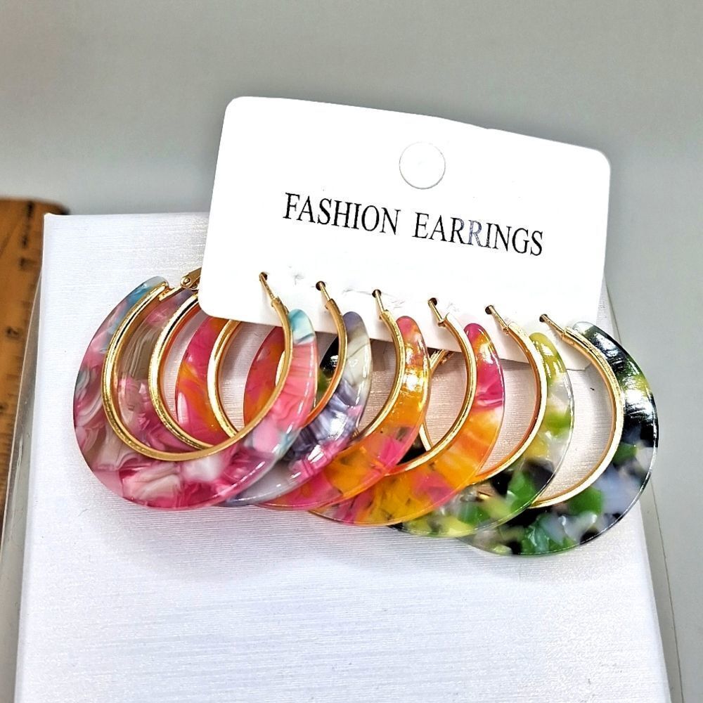 resin multicolor Hoop earrings bundle set marble tortoise